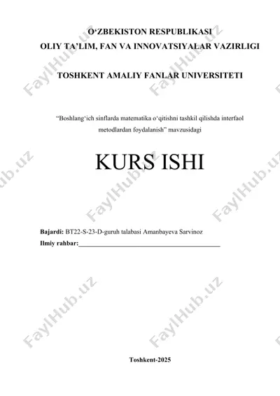 boshlang‘ich sinflarda matematika o‘qitishni tashkil qilishda interfaol metodlardan foydalanish — DOCX
