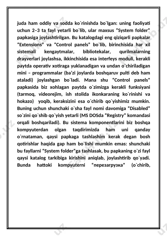 angda ko`rinishni boshladi. bundan tashqari, multimedia fayllar bilan ishlash yanada qulaylashdi. mac os 7.5. bu versiya platformasi 1994 yilda ishlab chiqarilgan. bu platformaning asosiy yangiligi local talk o`rniga apple talkning o`rnatilishidir. mac os 7.6. bu versiya platformasi 1997 yilda yaratilgan bo`lib, u mac os tarixida katta iz qoldirgan. bunday deyishimga sabab, aynan shu paytdan boshlab apple kompaniyasi tomonidan bu operatsion sistema rasman “mac os” deya nomlangan. boshqa o`zgarishlar deyarli ko`zga tashlanmagan. mac os 8. bu versiya ham 1997 yilda yaratilgan bo`lib, quick time bilan ishlashi qulaylashgan hamda internet bilan ishlashda ancha qulayliklar yaratilgan. yana “sherlock” lokal qidiruv tizimi yaratilib, u internetda va kompyuter xotirasida kerakli fayl yoki ma’lumotni topishni ancha yengillashtirgan. mac os 9. 1999 yilda yaratilgan versiya mac os oilasining haqiqiy san’at asari desa bo`ladi. uni hozirgacha “klassik mac os” deb atashadi. quyida uning eng mashhur o`sha paytdagi yangi imkoniyatlarini sanab o`taman: · boshqaruv panelining yangicha ko`rinishi; · odamning …