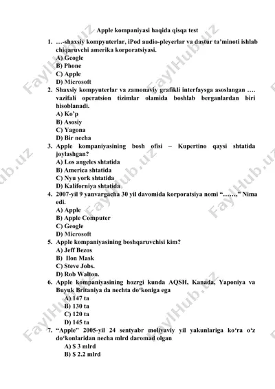 apple kompaniyasi haqida qisqa test — DOCX