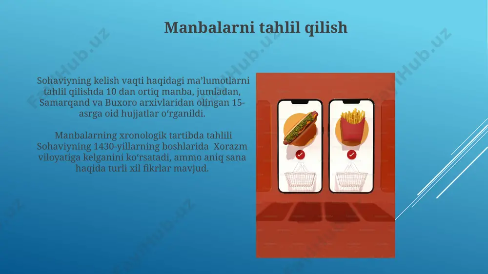 on yaqinidagi 12-asrga oid bir masjid xarobasidan topilgan kitob parchalarida sohaviyning andijon viloyatiga 960-yillarda tashrifi haqida eslatmalar mavjud. toshkentdagi mirzo ulug‘bek kutubxonasida saqlanayotgan 15-asr qo‘lyozmasida sohaviyning xorazm viloyatiga 980-yilda bo‘lganligi haqida ma’lumotlar keltirilgan. sohaviyning maqsadi sohaviyning asosiy maqsadi 5 yil ichida toshkent shahrida 1000 dan ortiq yangi ish o'rinlari yaratish va 20 million aqsh dollaridan ko'proq investitsiyani jalb qilish edi. sohaviyning strategik rejasi andijon viloyatini 2025 yilga kelib yirik paxta yetishtirish hududidan yuqori texnologiyalar markaziga aylantirishni o'z ichiga oladi, bu esa 15% ga yaqin iqtisodiy o'sishni ta'minlaydi. geografik omillar sohaviyning yo'nalishi, taxminan 35° shimoliy kenglik va 60-70° sharqiy uzunlik oralig'ida joylashgan tog'li hududlar va tekisliklarning o'ziga xos geografik xususiyatlarini hisobga olgan holda aniqlangan. sohaviyning kelishiga geografik jihatdan 400 km masofadagi buxoro shahridan samarqandga qadar cho'zilgan cho'l va dashtli hududlarning ta'siri katta bo'lgan, bu esa sayohat vaqtini 10-15 kungacha uzaytirgan. xulosa va kelajakdagi tadqiqotlar sohaviyning ta'siri 15-asrning ikkinchi yarmidagi ma'naviy va …