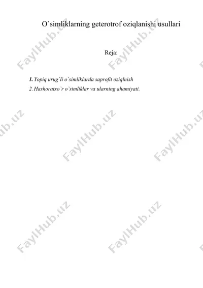 o`simliklarning geterotrof oziqlanishi usullari — DOC