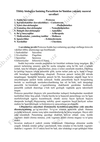 parazitizm bo’limi — DOCX
