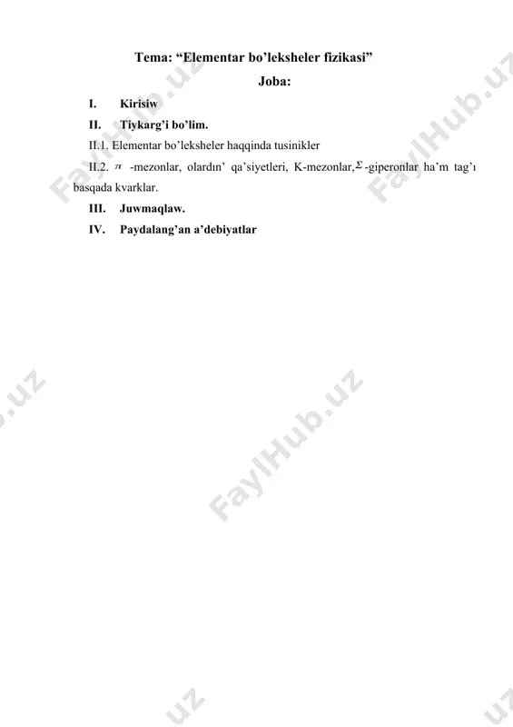 asirlesiudin intensivligi ku’shli tasirlesiwdin intensivliginen 0 dareje kishkene ha’m ha’lsiz tasirlesiw shegarası ku’shli ta’sirlesiw shegarasınan jeterli da’rejede az. barlıq elementar bo’leksheler tek g’ana fotonnan basqa, sonday-aq adronlar ha’m leptonlar ha’lsiz ta’sirlesiwge tap boladı. biraq ayrıqsha sha’rt orınlanıwı kerek, halsiz tasirlesiw ku’shli ha’m elektromagnitlik ta’sirlesiwdin’ fonında payda bolıwı kerek. onday jag’day turaqsız elementar bo’lekshelerdin’ ıdırawı waqtında payda boladı. mısalga turaqsız neytron minut ishinde ha’lsiz tasirlesiwdin natiyjesinde protonga, elektronga ham neytronga aylanadı. ha’lsiz oz-ara tasirlesiw yadronın - ıdırawının sebepshisi bolıp esaplanadı. ja’ne neytrinonın’ ha’r qıylı elementar bo’lekshelerden shashırawının’ anıqlawshısı boladı. bir qansha ha’lsiz intensivligine iye tasirlesiw bul gravitatsiyalıq tasirlesiw. biraqta og’an barlıq materiya tolıg’ı menen diydarlasadı. bul n`yutonnın’ pu’tkil du’nyalıq tartılıs nızamın payda etti. onın’ ta’sirlesiwinin shegarası joq. gravitatsiyalıq o’z-a’ra tasirlesiw tiykarınan iri denelerdin’ arasında boladı. ol juldızlar menen planetalardın’ qozg’alısın anıqlaydı. a’lemnin du’zilisi tolıg’ı menen usı o’z-ara tasirlesiw menen u’yreniledi. elementar bo’leksheler du’nyasında gravitatsiyalıq o’z-a’ra tasirlesiw olardın’ massalarının kishi bolg’anlıg’ınan baykalıuı …