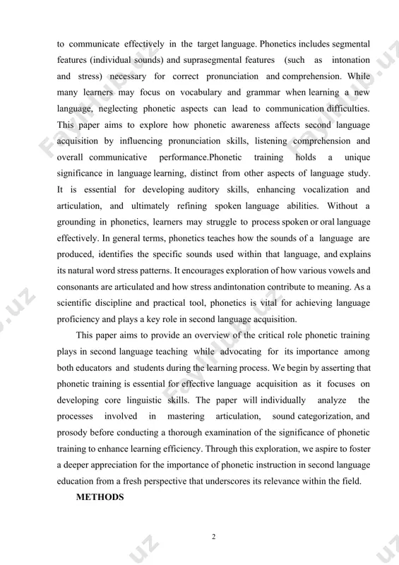 these components, phonetics -the study of speech sounds -plays an important role in building students' ability to communicate effectively in the target language. phonetics includes segmental features (individual sounds) and suprasegmental features (such as intonation and stress) necessary for correct pronunciation and comprehension. while many learners may focus on vocabulary and grammar when learning a new language, neglecting phonetic aspects can lead to communication difficulties. this paper aims to explore how phonetic awareness affects second language acquisition by influencing pronunciation skills, listening comprehension and overall communicative performance.phonetic training holds a unique significance in language learning, distinct from other aspects of language study. it is essential for developing auditory skills, enhancing vocalization and articulation, and ultimately refining spoken language abilities. without a grounding in phonetics, learners may struggle to process spoken or oral language effectively. in general terms, phonetics teaches how the sounds of a language are produced, identifies the specific …