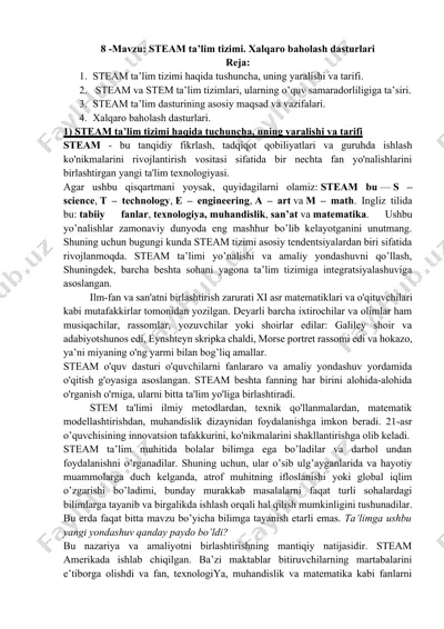 steam ta’lim tizimi. xalqaro baholash dasturlari — DOCX