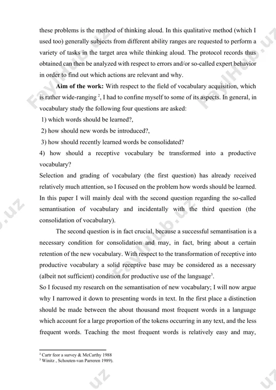 tain retention of the new vocabulary. with respect to the transformation of receptive into productive vocabulary a solid receptive base may be considered as a necessary (albeit not sufficient) condition for productive use of the language[footnoteref:3]. [3: winitz , schouten-van parreren 1989). ] so i focused my research on the semantisation of new vocabulary; i will now argue why i narrowed it down to presenting words in text. in the first place a distinction should be made between the about thousand most frequent words in a language which account for a large proportion of the tokens occurring in any text, and the less frequent words. teaching the most frequent words is relatively easy and may, indeed, be dealt with in a number of different ways, e.g. by means of small reading and listening texts, pictures, real objects, miming and elements of the total physical response method (in this method pupils …