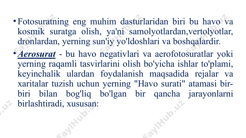 hta etakchi bo'limlar o'rtasida, ularning har biri qabul qiluvchi qurilmalarning o'z yer tarmog'ining operatori hisoblanadi: mudofaa vazirligi tabiiy resurslar vazirligi favqulodda vaziyatlar va oqibatlarini bartaraf etish vazirligi federal kosmik agentligi (roskosmos) gidrometeorologiya xizmati kosmik tasvirlar tezkor va batafsil ma'lumot beradi yerning butun yuzasi haqidagi ma'lumotlar, bu quyidagilarni ta'minlaydi atrof -muhit monitoringi, suv sifatini kuzatish,atrof -muhit o'zgarishini baholash, tabiiy zararni baholash, ofatlar, tiklanish harakatlarini rejalashtirish va amalga oshirish. kosmik ma'lumotlar bugungi kunda hamma narsaga aylanmoqda yanada xilma -xil va aniqroq ma’lumotlar olish, uni qabul qilish, zamonaviy dasturlarda qayta ishlash imkoniyati va yangilanishlar osonroq va arzonroq bo'ladi. quickbird sun'iy yo'ldoshidan olingan kosmik surat quickbird sun’iy yo‘ldosh - yerni kuzatish uchun tijorat sun'iy yo'ldoshi hisoblanib digitalglobe komponiyasiga tegishli. uchish paytida, 2001 yilda fazoga ko‘tarilgan, u eng yuqori fazoviy aniqlikdagi tijorat masofadan zondlash sun'iy yo'ldoshiga aylandi. sun'iy yo'ldosh 2015 yil 27 yanvarda yer atmosferasiga qaytarilgan. orbital balandligi: 482 km orbital tezlik: 7,1 km / …