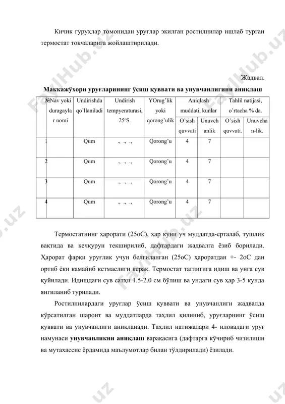 маккажўхорида ўсиш қуввати ва унувчанлик қобилиятини аниқлаш - Page 5