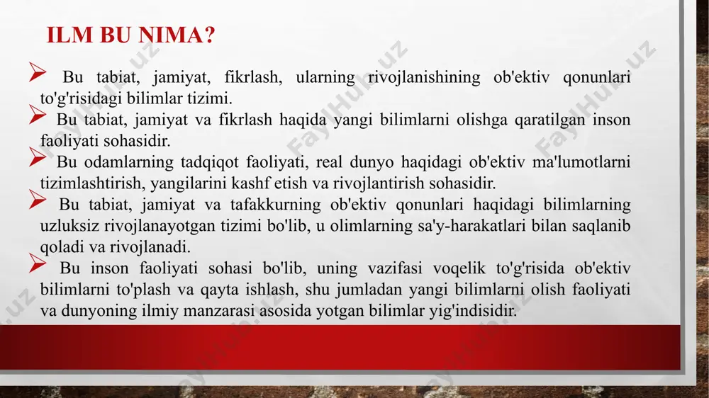 onal jurnalda eng muhim ilmiy natijalarni baholash odatiy holga aylanmoqda. ushbu davrdagi ilm-fan yutuqlari (galliley, 1564-1642 y, dekart, 1595-1650 y, nyuton, 1643-1727 y. va boshqalar) uning eng yuqori madaniy qadriyat sifatida namoyon bo'lishiga yordam berdi. birinchi ilmiy inqilob sodir bo'ldi, bu dunyoning mexanik dunyoqarashni shakllantirishga olib keldi. ilmiy izlanishlarning tarixi tadqiqotlarni tashkil etishda (birinchi navbatda kimyoviy va fizikaviy) sezilarli o'zgarishlar xix asr o'rtalarida sodir bo'ladi. yolg'iz olimlar va an'anaviy kabinetlar o'rniga ilmiy-tadqiqot laboratoriyalari tashkil topadi. birinchi laboratoriyalar leypsig, göttingen, heidelberg universitetlarida ochilgan. 1872 yilda rossiyada fizik olim a. g. stoletov tashabbusi bilan birinchi laboratoriya tashkil etildi. keyinchalik ko'plab laboratoriyalar ilmiy-tadqiqot institutlariga aylantiriladi. shunday qilib, ilmiy maktablarni shakllantirish uchun zarur shart-sharoitlar yaratiladi. ilmiy izlanishlarning tarixi klassik ilm-fan inqirozi va mexanik dunyoqarashning qulashi xix asr oxiri va xx asr boshlarida sodir bo'ldi. bu elektronlarning kashf etilishi va radioaktivlik hodisalari, shuningdek eynshteynning nisbiylik nazariyasining paydo bo'lishi bilan bog'liq edi. inqiroz yangi inqilob bilan …