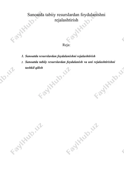 sanoatda tabiiy resurslardan foydalanishni rejalashtirish — DOC
