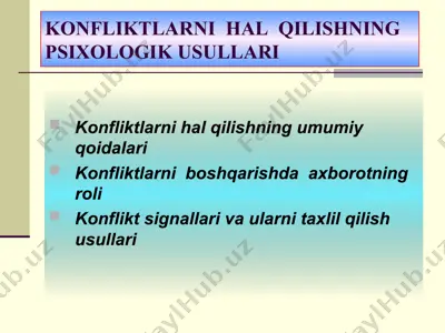 konfliktlarni halqilishning psixologik usullari — PPT