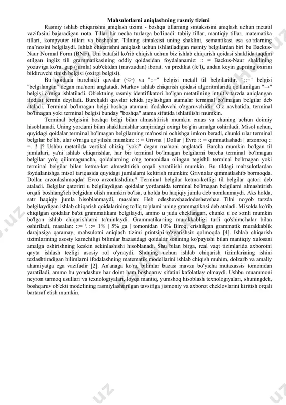 emantikaga emas, balki sintaksisga asoslanadi. boshqacha qilib aytganda, postning ishlab chiqarish tizimi so'zlarning ma'nosini tushunmasdan, faqat bir qatorni boshqasiga aylantirish usuli sifatida ishlatiladi. dasturlash nuqtai nazaridan postning ishlab chiqarish qoidalarining asosiy cheklovi qoidalarni qo'llashni tartibga solishga imkon beradigan nazorat strategiyasining yo'qligi. ushbu cheklovni kutubxonaga tashrif buyurish bilan bog'liq faraziy vaziyatni tasavvur qilish orqali osongina tushunish mumkin. to'g'ri kitobni topish uchun jarayonni boshqarish tizimidan foydalanmasangiz, barcha mumkin bo'lgan variantlarni ko'rib chiqish uchun ko'p vaqt sarflashingiz mumkin. ishlab chiqarish qoidalarini qo'llash usullarini ishlab chiqishdagi navbatdagi muhim qadam markov tomonidan ishlab chiqarish tizimlarini boshqarish tuzilmasini aniqlash imkonini beradigan kashfiyot bo'ldi. markov algoritmi bu kirish belgilar qatoriga ustunlikka ko'ra qo'llaniladigan ishlab chiqarishlarning tartiblangan guruhidir. agar eng yuqori ustuvorlik qoidasi yaroqsiz bo'lsa, u holda keyingi eng past ustuvorlik qoidasi qo'llaniladi va hokazo. markov algoritmi quyidagi shartlardan biriga duch kelganda tugaydi: birinchidan, oxirgi ishlab chiqarish satrga taalluqli emas edi yoki ikkinchidan, nuqta bilan tugaydigan ishlab chiqarish …