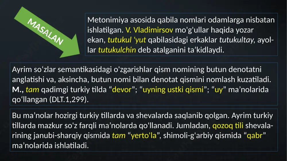 ri; asosan, rossiya federatsiyasining xakasiya respublikasida, krasnoyarsk oʻlkasi va tiva respublikasining unga qoʻshni tumanlarida tarqalgan. soʻzlashuvchilarning umumiy soni 80 ming kishidan ortiq (20-asrning 90-yillari). lahjalari: sagay, kalchin, kizil va shor; ulardan sagay va kachin lahjalari adabiy tilga asos boʻlgan. xakas tili genetik jihatdan qadimgi qirg‘iz tiliga, undan qadimiyroq bo’lgan qadimgi uyg‘ur tillariga bog’lanadi. hozir ham bu qadimgi tillarning belgilari xakas tilida saqlanib qolgan. xakas tili 1924-yili kirill alifbosiga asoslandi, 1929-yildan boshlab lotin alifbosiga, 1939-yili qaytadan kirill alifbosiga oʻtdi. 2002-yilgi ma’lumotlarga ko’ra 52 ming kishi gaplashadi. 14 saxa (yoqut) tili saxa (yoqut) tili — turkiy tillarning sharqiy tarmogʻiga mansub til; rossiya federatsiyasining saxa respublikasida, qisman amur, magadan, saxalin viloyatlarida, taymir va evenk muxtor viloyatlarida tarqalgan. yoqut tilida 430 mingdan ortiq kishi soʻzlashadi (1993). markaziy, vilyuy, shimoli-gʻarbiy va taymir sheva guruxlari farqlanadi. morfologiyasi agglyutinativ harakterda boʻlib, sonlar, olmoshlar hamda kelishiklar boʻyicha boshqa turkiy tillardan bir kadar farqlanadi. leksikasida oʻz fonetik qiyofasini saqlab …