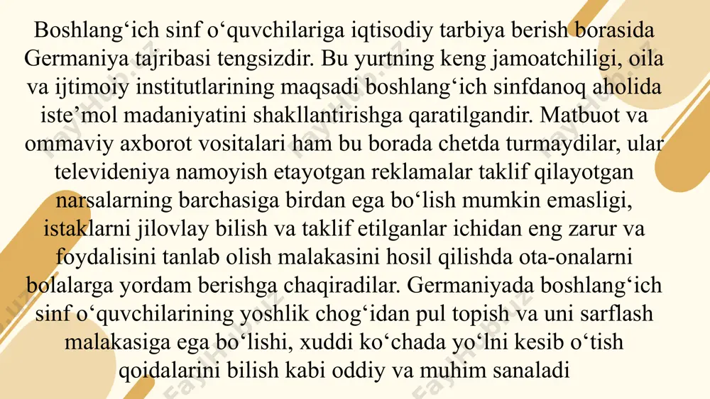 k, halollik, adolat, xalq, davlat manfaatlaridan kelib chiqib amalga oshirilsa samarali natijalar keltiradi. a.n.forobiy “baxt-saodatga erishuv haqida” asarida shunday yozadi: “inson o‘z mablag‘ini to‘g‘ri sarflashni bilishi kerak. pul sarflashda qizg‘anchiqlik qilish xasislikka olib keladi. pullarni rejasiz ishlatish esa insonni beboshlikka yetaklaydi”. ” a.avloniy “iqtisod deb, pul va mol kabi ne’matlarning qadrini bilmakka aytilur” yana “hozirgi zamonda maqsadga yetmoq, xalqqa maqbul bo‘lmoq uchun ilm va mol lozimdur” kabi qimmatli g‘oyalarni olg‘a surgan. masalan, uning quyidagi fikrlarini ko‘raylik: “amerikaliklar bir dona bug‘doy ekib, yigirma qadoq bug‘doy olurlar, yevropaliklar o‘zimizdan olgan 5 tiyinlik paxtamizni o‘zimizga 25 tiyinga soturlar. ammo biz osiyoliklar, xususan, turkistonliklar, dumba sotib, chandir chaynaymiz: qaymoq berub, non o‘rniga kesak tishlaymiz, so‘zning qisqasi, hozirgi zamonga muvofiq kishi bo‘lmak uchun ilm va ma’rifat ila barobar iqtisod, insof tugamas sa’i, bitmas g‘ayrat lozimdir ahmad yugnakiy “hibbatul haqoyiq”da: “mol-mulksiz kishi uchun bilim – bitmas-tuganmas mulkdir, kambag‘al uchun bilim hisob – xatosiz hisobdir”. bu fikrdan …