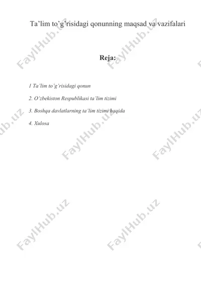 ta’lim to’g’risidagi qonunning maqsad va vazifalari — DOC
