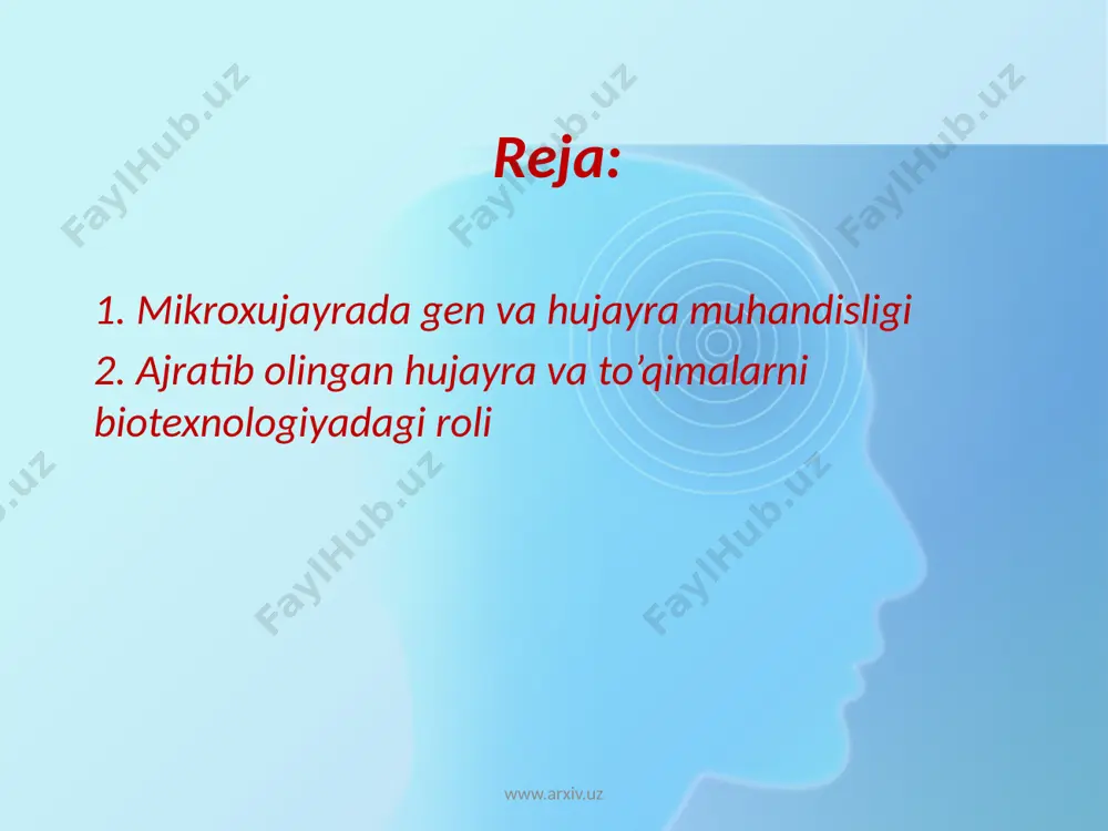 rur bo’lgan ikkilamchi metabolitlar : alkoloidlar, steroidlar, glyukozidlar, gormonlar, efir moylari va boshqa biologik faol moddalar sintez qilish imkoniyati bilan bog’liq. hujayra texnologiyasi asosida diosgenin – dioskore hujayrasidan; aymolin – ilon rasvolfi hujayrasidan; umumiy kuch beruvchi moddalar – jenshen hujayrasidan; va x.k. ajratib olinadi va tibbiyot hamda parfyumeriyada ishlatiladi. shuni e’tiborga olish kerakki, o’stiriladigan hujayralarni hosildorligi, butun o’simlikni hosildorligidan ancha baland. www.arxiv.uz bunday usul bilan ikkilamchi metabolitlar ajratib olishni yana bir ustunlik tomoni shundaki, muayyan sharoitda o’simlikni o’zini o’stirish imkoniyati bo’lmagan sharoitda (sovuq yoki issiq iqlimli mintaqalarda), ularni hujayralarini butun yil maboyinida o’strish mumkin. www.arxiv.uz hujayra va to’qimalar kulturalarini ishlatishdagi natijalar birinchi navbatda hujayralarni bo’linishi, ularni tabaqalanishi va ulardan o’simlik o’sib chiqishini belgilovchi, fiziologik jarayonlarni optimizasiyasiga bog’liq. eng murakkab tomon bu alohida hujayradan o’simlik regenerasiya qilish. birinchi navbatda bu boshoqli o’simliklarga tegishli. shuning uchun ham in vitro sharoitda morfogenez regenerasiya va ularni asosida yotgan jarayonlarni mexanizmlarini aniqlash, eng muhim ahamiyatga …