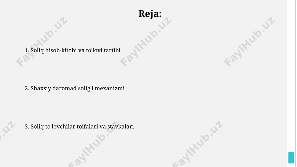 haxsiy daromad solig'i tizimi 2023-2024 soliq yili uchun shaxsiy daromad solig'ining asosiy stavkalari 0%, 20%, 40% va 45% ni tashkil etadi, bu daromad miqdoriga bog'liq. soliq yili 6 apreldan boshlanib, keyingi yilning 5 aprelida tugaydi va shaxsiy daromad solig'i ushbu davr mobaynida olingan daromadlarga nisbatan hisoblanadi. soliq tekshiruvi va nazorati soliq to'lovchilarning 5% dan ortig'i har yili tasodifiy tekshiruvdan o'tkaziladi, bu esa soliqqa tortishning to'liqligi va aniqligini ta'minlashga qaratilgan. davlat soliq xizmati elektron hisobotlarni avtomatlashtirilgan tizim orqali tekshiradi, bu esa yiliga o'n minglab potentsial noqonuniy faoliyatlarni aniqlash imkonini beradi. soliq to'lovchilar toifalari soliq to'lovchilarning asosiy toifalariga yakka tartibdagi tadbirkorlar, chet el fuqarolari va bmtdagi mamlakatlar fuqarolari, shuningdek, buyuk britaniyada istiqomat qiluvchi va daromad oladigan barcha shaxslar kiradi. pensionerlar va nogironlar uchun soliq imtiyozlari mavjud bo'lib, ularning daromadlari chegarasi £12,570 dan yuqori bo'lgan taqdirda soliq to'lashdan ozod qilinadi yoki kamaytirilgan stavka bo'yicha soliq to'laydi. qonunchilik asoslari va o'zgarishlar yangi oʻzgarishlar boʻyicha …