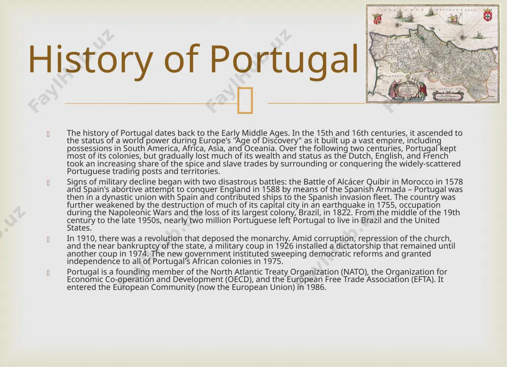 ti - may / june, the ninth thursday after easter day of portugal, camões and the day, portugal and the portuguese communities - june 10 feast of the assumption of virgin mary - august 15th republic day - october 5, the anniversary of the proclamation in 1910 of the republic of portugal all saints day - november 1 independence day - december 1, the anniversary of the the proclamation of independence of portugal from spain in 1640 feast of the immaculate conception - december 8 christmas day - december 25 apart from national, each region of portugal has its own local holidays. holidays  portugal attracts many tourists each year. in 2006, the country was visited by 7 million tourists. tourism is playing an increasingly important role in portugal's economy contributing about 5% of the gross domestic product (gdp). the main tourist areas are, by order of importance, the greater …