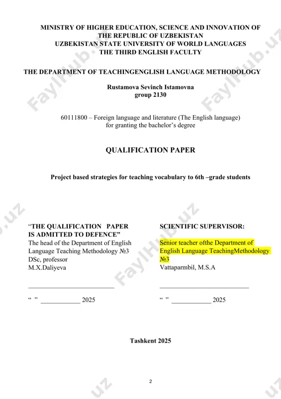 ance learners’ vocabulary acquisition through engaging, student-centered activities. the research was conducted using a qualitative approach, including classroom observations, student projects, and teacher feedback. findings reveal that project-based learning (pbl) encourages active participation, improves word retention, and fosters collaborative skills among learners. moreover, students demonstrated increased motivation and confidence in using new vocabulary in context. the study suggests that integrating pbl into vocabulary instruction can make language learning more meaningful and practical for young learners. these results support the use of innovative, interactive methods in english language teaching at the secondary level. content i. statement of intent………………………………………………... ii. literature review………………………………………………… iii. research plan………………………………………………....... a. statement of purpose…………………..…………………………. 1. the goal………………………………………………………....... 2. the objective…………………………………………………....... b. method……………………………………………………………. 1. subject…………………………………………………………...... 2. materials……………………………………………………..……. 3. procedures…………………………………………………………. i. variables…………………………………………………………….. ii. steps of research………………………………………………........ iv. data analysis……………………………………………………... v. results and discussions…………………………………………… vi. final reflection…………………………………………………... vii. reference………………………...………………………………. viii. bibliography……………...…………………………………….. ix. appendix………………………………….………………………. i. statement of intent in the modern …