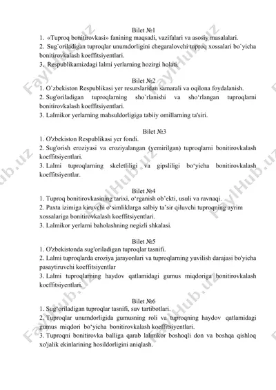 tuproq bonitirovkasi — DOCX