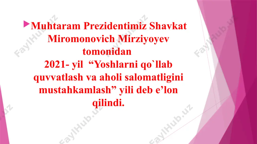 ikoh, erta homiladorlik, alkogol, narkotik moddalarni iste’mol qilish, chekish va uning homilaga ta’siri, ekologiya va ijtimoiy holat reproduktiv salomatlikka salbiy ta’sir ko’rsatuvchi omillar sarasiga kiradi. irsiy kasalliklar deganda nimani tushunamiz? reproduktiv salomatlikka kuchli tahdid soladigan omillardan biri irsiy kasalliklar sanaladi. naslda irsiy kasalliklar yuzaga kelishini oldini olish maqsadida nikohlanadigan yoshlar tibbiy-genetic konsultatsiyadan o’tishi qonun bilan belgilangan. turmush qurish yoshi respublikamizda yoshlarning turmush qurishi uchun oila kodeksiga asosan: erkakalar uchun 18, ayollar uchun 17 yosh belgilangan. irsiy kasallik bilan tug’ma kasallikni farqi tug’ma kasalliklar homilaning rivojlanishidagi buzilishlar, masalan, onaning homiladorlik davrida og’ir infeksiya kasalliklari (gripp, koronavirus…) ga chalinishi, chekish va alkogol ichimliklarini qabul qilinishi, oiladagi notinchlik, asab buzilishi, ichki va tashqi muhitning zararli omillar ta’sirida vujudga keladi, aksari hollarda nasldan naslga o’tadi. irsiy kasalliklar esa odamda hujayralarning mitoz va meyoz bo’linishi jarayonida xromosomalar sonining o’zgarishi, ayrim genlarning mutatsiyaga uchrashi natijasida kelib chiqadi. gen kasalliklari dominant gen kasalliklari sindaktiliya(barmoqlarning yopishib qolishi) polidaktiliya(qo’shimcha …