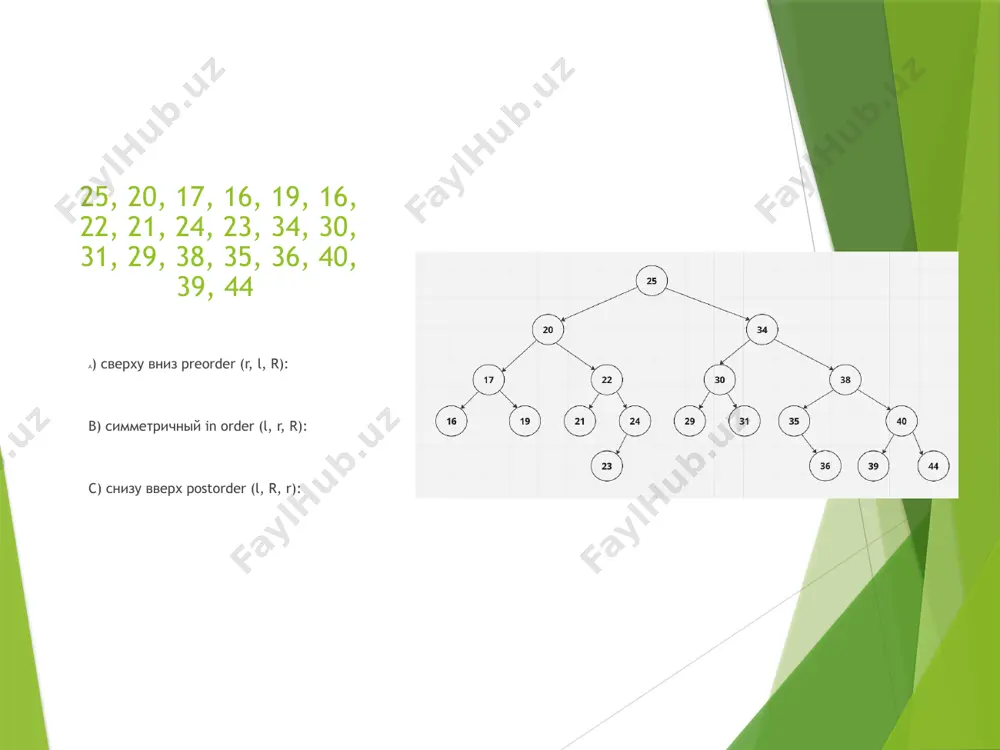ta (yoki eng kichik) elementni topishda time complexity o(n) bo’lib ketayotgan edi. tartiblangan array uchun esa, eng katta (eng kichik) elementni topish o(1) bo’ladi, lekin bunda array element qo’shganimizda har safar array’ni tartiblashga majbur bo’linardi – o(n log n). demak, binary heap priority queue’dan ko’ra samaraliroq ishlaydi. qo’shish va o’chirish – binary tree’dagi kabi o (log n). binary heap’ning kamchiligi – u faqat eng katta (eng kichkina) elementlarni tezda topish imkonini beradi. boshqa qiymatdagi elementlarni topish uchun heapni «titkilab» chiqish kerak. sababi binary heap – tartiblanmagan. tabiiyki tartiblanmagan ro’yhatdan qidirish o(n) vaqtni oladi. masalan yuqoridagi rasm’dan 30 sonini topish uchun heap’ning hamma elementlari tekshirib chiqish kerak bo’ladi. kodda ifodalash binary heap uchun double pointer’li linked list ishlatish shartmas. shunchaki array bilan ham ifodalasa bo’ladi. amallar osonroq bo’lishi uchun array[0] ni bo’sh qoldiramiz, keyin heap qiymatlarini kiritamiz. bizda max heap’ni kodda ifodalash const array = [null, 100, 70, 80, 20, 30, …