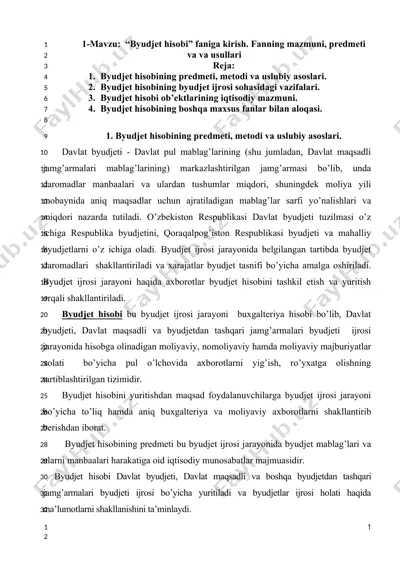 byudjet hisobi faniga kirish — DOCX