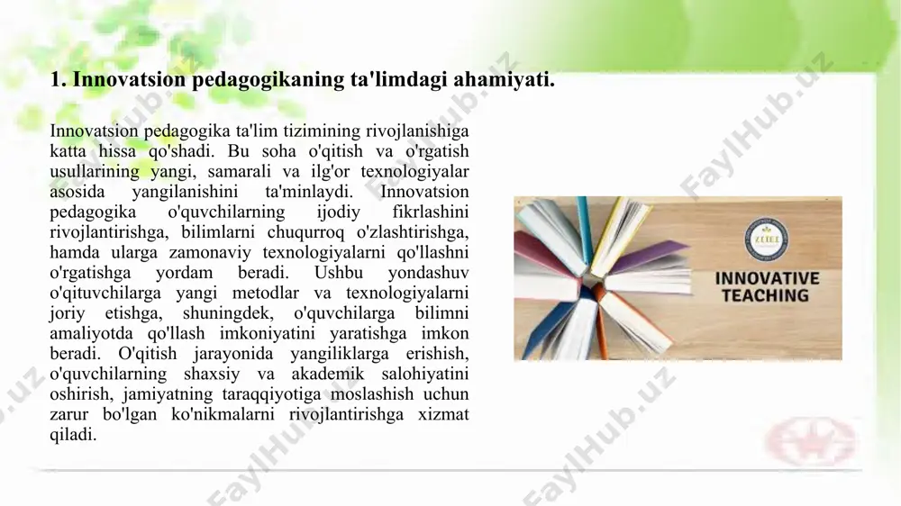 adolat, tenglik va barqaror rivojlanish kabi mavzularda tarbiyalaydi. bu loyihalar yoshlarni ijtimoiy masalalarga nisbatan ongli va ma’naviy yondashuvlarni rivojlantirishga undaydi va ularni jamiyatdagi o‘zgarishlarga ijobiy ta’sir ko‘rsatish uchun tayyorlaydi. bundan tashqari, "model united nations" (mun) kabi loyihalar yoshlarni global siyosat, diplomatiya va ijtimoiy masalalar bo‘yicha fikr yuritish, munozara qilish va qarorlar qabul qilish ko‘nikmalarini rivojlantiradi. bu loyiha orqali o‘quvchilar, o‘z fikrlarini erkin ifoda etish, boshqalarni tinglash va ularning fikrlarini hurmat qilish kabi muhim ijtimoiy ko‘nikmalarni o‘rgatishadi. haxsiy rivojlanish va ijtimoiy ko‘nikmalarni oshirish uchun yaratilgan global loyihalar yoshlarni dunyo miqyosida ijtimoiy faollikka, o‘zgarishlarga moslashuvchanlikka va jamoada ishlashga tayyorlashni maqsad qilgan. bunday loyihalar o‘quvchilarga nafaqat akademik bilimlarni, balki shaxsiy va ijtimoiy ko‘nikmalarni rivojlantirishda yordam beradi.masalan, "international youth foundation" (iyf) tomonidan tashkil etilgan "youthactionnet" loyihasi, yoshlarni o‘zgarish yaratishga undaydi va ularga ijtimoiy masalalar bo‘yicha yetakchilik qilish, muammolarni hal qilish va boshqalar bilan samarali ishlash ko‘nikmalarini o‘rgatadi. bu loyiha yoshlarni ijtimoiy masalalar bo‘yicha innovatsion …