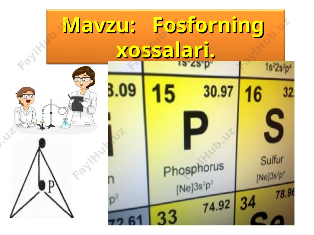 =2ph3 oq fosfor –kislorod,galogenlar,oltin-gugurt , ayrim metallar va vodorod bilan bevosita birika oladi. ishlatilishi . qizil fosfor gugurt ishlab chiqarishda ishlatiladi. 6p+5kclo3→5kcl+3p2o5 mantiqiy savol. . bu mineral modda koni kola yarim orolida uchraydi.u o’z rangini kun davomida o’zgartirib turadi shuning uchun ham unga aldamchi deb nom berilgan.bu yerda qaysi mineral moddaning nomi yashiringan? . savol/javob 5 p4 31 15 pn 1.quyidagilardan qaysi biri oq fosfor? n a y i a 2.quyidagilardan qaysi biri qizil fosfor? s y i a p 3.gugurt ishlab chiqarishda qaysi fosfor ishlatiladi? m d u f a 4.fosforning tashqi pog’onasida nechta elektroni bor? t n m t f 5.posforda elektronlar coni nechta? a s t i t 6.fosforning atom massasi nechaga teng? p m t a i hcl ca3p2 h3po4 naoh ca3(po4)2 ph3 hno3 fe(oh)3 zn fosfor birikmalarini toping no2 quyidagilardan qaysi biri fosforning oksidlari? p2o5 p2o3 ushbu shakillar ichidagi oksidlarning valentligini toping. co iv no2 …