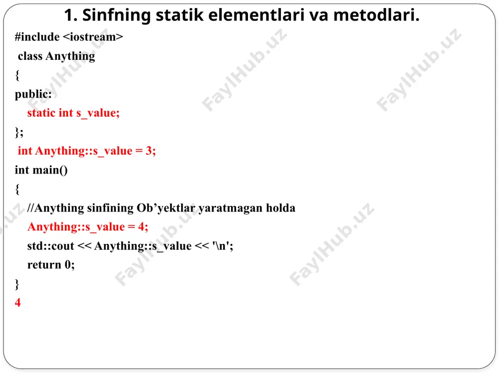 sinfning statik elementlari va metodlari - Page 5