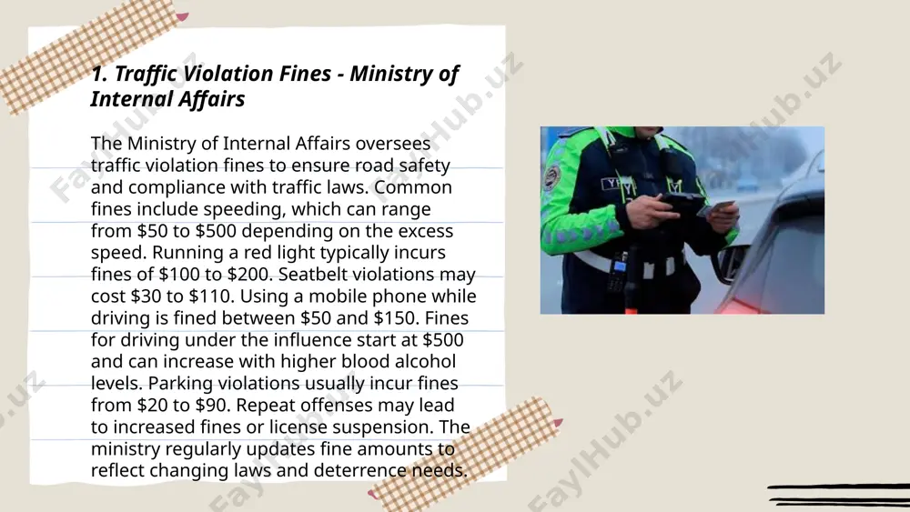 nd individuals must adhere to customs regulations to avoid financial penalties and potential seizure of goods. the committee regularly updates fine structures, emphasizing deterrence and legal compliance. ... t.me/slaydai_bot health and sanitation fines enforced by the sanitary-epidemiological service aim to ensure compliance with public health regulations. these fines target violations related to hygiene standards, food safety, and disease prevention measures. penalties can range from $50 to $10,000, depending on the severity and frequency of infractions. for businesses, common violations include inadequate waste disposal, insufficient sanitation facilities, and improper food handling. the sanitary-epidemiological service conducts regular inspections, reporting a compliance rate of 85% in 2022. failure to meet standards may result in temporary closure until violations are rectified. repeat offenders face increased fines and potential license revocation, emphasizing the importance of maintaining public health standards. ... t.me/slaydai_bot 7. building code violation fines - state committee for architecture and construction the state …
