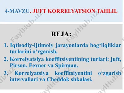 juft korrelyatsion tahlil — PPTX