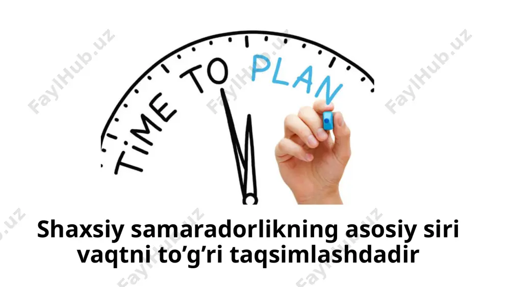ement 16 hayot idishingizni to’g’ri to’ldiring 16 note: you can either perform the demonstration described or discuss the short story below to conclude the session. one day an expert in time management was speaking to a group of business students and, to make a point, he used this illustration. as he stood in front of the group he pulled out a large wide-mouthed mason jar and set it on the table in front of him. then he produced about a dozen rocks and placed them, one at a time, into the jar. when the jar was filled to the top and no more rocks would fit inside, he asked, "is this jar full?" everyone in the class said, "yes." then he said, "really?" he reached under the table and pulled out a bucket of gravel. he dumped some gravel in and shook the jar causing pieces of gravel to work …