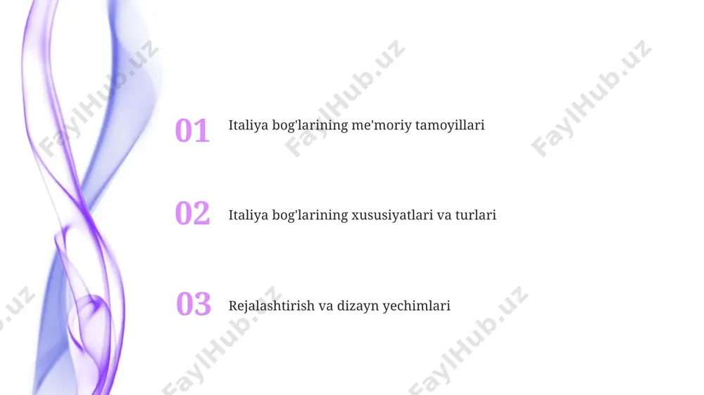kllarida qurilgan bo'lib, simmetriyani ta'kidlaydi. suv oqimining tezligi va balandligi, favvoralarning dizayni 16-18-asrlar davomida suvning bosimi va gidravlika texnologiyalari rivojlanishiga bog'liq holda o'zgarib borgan. italiya bog'larining me'moriy tamoyillari italiya bog'larining me'morchiligi geometrik shakllar, 3:1 nisbatdagi o'lchovlar va simmetriya kabi aniq tamoyillarga asoslanadi, bu esa tartib va muvozanatni yaratadi. ko'pgina italiya bog'larida suv havzalari, favvoralar va kanallar kabi suv elementlari muhim rol o'ynaydi, ularning joylashuvi 5 dan ortiq turdagi o'simliklar bilan bezatilgan. italiya bog'larining tarixiy evolyutsiyasi xvi asrdan boshlab italiya bog'lari villa lante kabi rasmiy geometrik dizayndan, suv havzalari va haykallar bilan bezatilgan, barok uslubidagi murakkab dizaynlarga o'zgarishni boshladi. italiya bog'lari 18-asrda inglizcha landshaft bog'lari ta'siri ostida ancha soddalashdi, biroq simmetriya va geometriya elementlari saqlanib qoldi, 50-60 ta daraxtlar va butalar ekildi. perspektiva va ko'rinish italiya bog'larining perspektivasi va ko'rinishi 3 o'lchovli geometrik shakllar, masalan, 1:3 yoki 1:5 nisbatlaridagi to'g'ri chiziqlar va simmetriya orqali aniq va ta'sirli vizual taassurot yaratishga qaratilgan. …