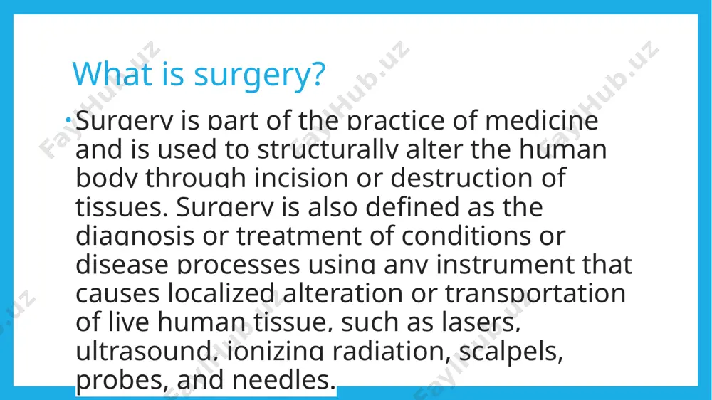 rgery is performed by doctors using a tiny video camera, lights, and surgical instruments inserted through small cuts in your body. when compared to traditional surgery, keyhole surgery has several advantages, including: less tissue damage reduced hospital stay return to work faster less pain keyhole surgery does have some drawbacks, including: surgery takes more time. it is more difficult for surgeons. the pain from surgery may be worse than you expect thank you for attention!!! /docprops/thumbnail.jpeg