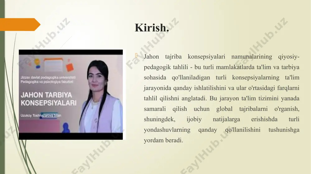 uvchan yondashuv, va o'qituvchilarni yuqori sifatli tayyorlashga asoslangan. finlandiyada ta'lim tizimi o'zining o'quvchilarga nisbatan yuqori darajadagi hurmat va erkinlik bilan ajralib turadi. bu yondashuv pedagogik taraqqiyotda o'zaro hamkorlik, hamda o'qituvchi va o'quvchi o'rtasida teng munosabatni ta'minlashga intiladi. singapur: singapur ta'lim tizimida yuqori natijalar ko'rsatilgan, chunki u tizimli va qat'iy nazoratga asoslanadi. ta'limda muvaffaqiyatga erishish uchun o'quvchilarga yuqori darajada bilim va malaka beriladi. singapurda o'qituvchilarni tayyorlash va ularning malakasini oshirishga katta e'tibor qaratiladi. shvetsiya: shvetsiya ta'lim tizimida inklyuziv ta'limga alohida e'tibor qaratilgan. bu davlatda ta'lim tizimi barcha yosh guruhlariga moslashtirilgan bo'lib, o'qituvchilar va o'quvchilar o'rtasidagi o'zaro hamkorlikni rivojlantirishga yo'naltirilgan. pedagogik konsepsiyalarni tahlil qilishning asosiy yo'nalishlari problemaga asoslangan o'qitish: aqsh va kanada kabi mamlakatlarda, ayniqsa, problemaga asoslangan o'qitish (pbl) metodikasi qo'llaniladi. bu metod orqali o'quvchilarga amaliy topshiriqlar berilib, ular o'z mustaqil fikrlash va muammolarni hal qilish qobiliyatlarini rivojlantiradilar. kollaborativ o'qitish: germaniya va yaponiya kabi mamlakatlar kollaborativ o'qitish metodlariga e'tibor qaratadilar. o'quvchilar guruhlarga …