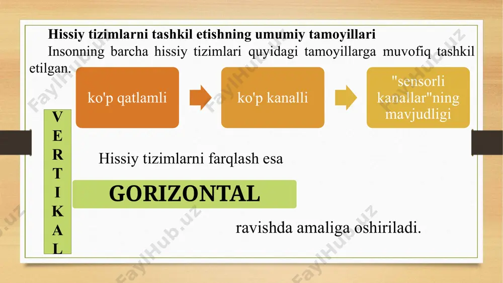 vurlarimiz ijtimoiy tajriba va kutuvlarimiz zamirida shakllanadi. sezgi bilish jarayonlari ichida oddiy psixologik jarayon bo’lib, tashqi olamdagi narsa va hodisalarni aks ettiradi. tashqi olamdan kelayotgan qo‘zg’atuvchilarning muayyan reseptorlarga bevosita ta'sir etish orqali ayrim belgi va xususiyatlarni va organizm ichki holatini aks ettiradi. ma'lumki, insondan sezishning dastlabki bosqichi hissiy bilishdan boshlanib, keyinchalik u mantiqiy bilishga o’tadi. sezgi ham oddiy psixologik jarayon bo’lgani bilan uning yuzaga kelishi o‘z-o‘zidan hosil bo’lmaydi. ular jumlasiga quyidagilar kiradi: sezgi a'zolariga ta'sir etadigan narsa va hodisaning bo’lishi. sezuvchi apparat, ya'ni analizatorning mavjud bo’lishi. masalan, havoning sovuqligini, temirning qattiqligini, qorning yumshoqligi va boshqalarni sezamiz. sezgi fundamental mavzudir. chunki bizning xulq-atvorimiz bizni o‘rab to`rgan dunyodagi qo‘zg‘tuvchilarga javob reaksiyasidan iboratdir. sezgi bizning psixik jarayonlarimiz boshidir. ular uyushqoq ma’lumotlar bazasi bo‘lib, ma’lum bir muammoni o‘rganishimiz, eslab qolib, u haqida fikrlashimiz va yechimini topishimiz, shaxslararo munosabatlarga kirishimiz va emotsiyalarimizni namoyon etshimizda muhim rol o‘ynaydi. shu bilan birga sezgi bizning fikr-hislarimizdan tashqarida emas. …
