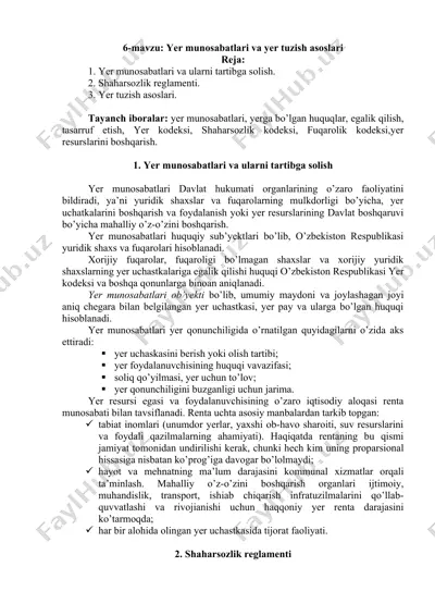 yer munosabatlari va yer tuzish asoslari — DOCX