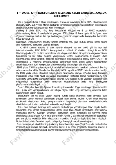 dars. c++ dasturlash tilining kelib chiqishi xaqida — PDF