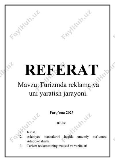 turizmda reklama va uni yaratish jarayoni — DOCX
