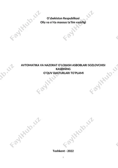 avtomatika va nazorat o‘lchash asboblari sozlovchisi kasbining o‘quv dasturlari to‘plami — DOC