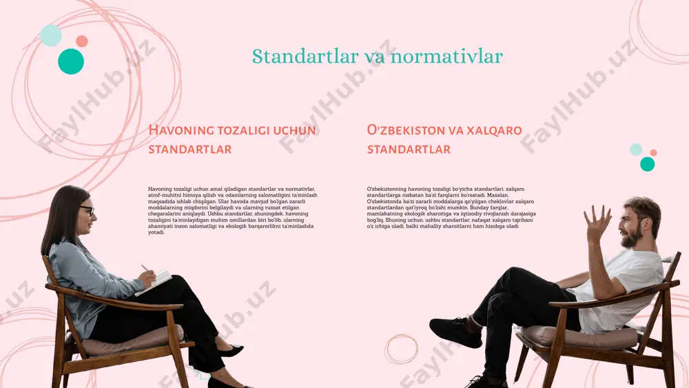 alar haqida. innovatsion texnologiyalar, muammolarni hal qilish va samaradorlikni oshirishda foydalaniladigan yangi g'oyalar va usullarni o'z ichiga oladi. ular ilmiy tadqiqotlar natijasida ishlab chiqilgan yangi yechimlar bo'lib, amaliyotda qo'llaniladi. havoni tozaligini baholashdagi roli. innovatsion texnologiyalar havoning tozaligini baholashda muhim rol o'ynaydi, chunki ular aniq va tezkor o'lchovlar olish imkonini beradi. bu texnologiyalar yordamida havoning sifatini monitoring qilish, ifloslantiruvchi moddalarning darajasini aniqlash va muammolarni bartaraf etish bo'yicha samarali qarorlar qabul qilish mumkin. yaqin kelajakda texnologiyalarning rivojlanishi. yaqin kelajakda innovatsion texnologiyalar yanada rivojlanishi kutilmoqda. sun'iy intellekt, katta ma'lumotlar va sensorlar kabi sohalarda yangi yutuqlar havoning tozaligini baholash va yaxshilashda qo'llaniladi, bu esa atrof-muhitni muhofaza qilishda muhim ahamiyatga ega bo'ladi. sensorlar va o'lchov uskunalari sensorlarning turlari va ishlash prinsipi. sensorlar havoning tozaligini o'lchashda muhim rol o'ynaydi. ular fizik, kimyoviy va biologik parametrlarni o'lchash uchun turli xil texnologiyalarni qo'llaydi. misol uchun, gaz konsentratsiyasini aniqlash uchun elektrohimiyaviy, infraqizil va lazerli sensorlar ishlatiladi. innovatsion sensor texnologiyalari …