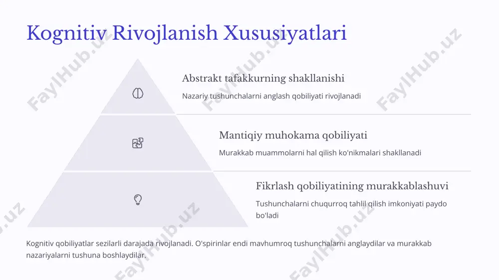 larga yordam beradi. optimal psixologik qo'llab-quvvatlash yoshlarni tushunish, eshitish va hurmat qilish zarur. ularning fikrlarini inobatga olish va to'g'ri yo'naltirish kerak. sog'lom psixik rivojlanishga erishish emotsional intellektni rivojlantirish, ijtimoiy ko'nikmalarni shakllantirish va stress boshqaruvini o'rgatish muhim. ijobiy o'zlikni shakllantirish qo'llab-quvvatlanishi lozim. 10 image1.png image2.png image3.png image4.png image5.png image6.png image7.png image8.png image9.png image10.png image11.png image19.png image12.png image13.png image14.png image15.png image16.png image17.png image18.png image20.png image21.png image22.png image23.png image24.png image25.png image26.png image27.png image28.png image29.png image30.png image31.png image32.png image33.png image34.png image35.png image36.png image37.png image38.png image39.png