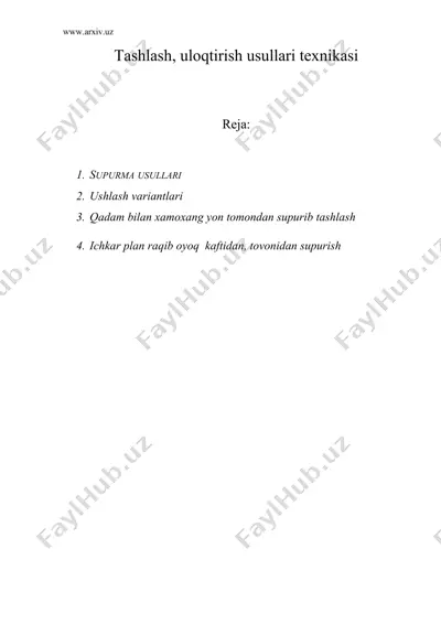 tashlash, uloqtirish usullari texnikasi — DOC