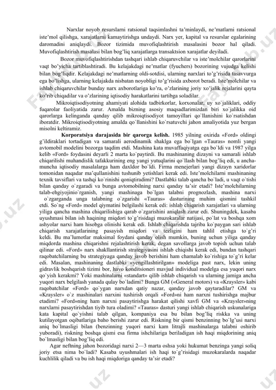 ilar (uy xoʼjaliklari) va ishlab chiqaruvchilar (firmalar). isteʼmolchining maqsadi - mumkin darajada oʼzining ehtiyojlarini maksimal darajada qondirish boʼlsa, ishlab chiqaruvchilarning maqsadi - foydani yoki boshqa bir faoliyat koʼrsatkichlarini maksimallashtirishdan yoki minimallashtirishdan iboratdir. jamiyatda vujudga keladigan yana bir muammo - bu isteʼmolchilar va ishlab chiqaruvchilar faoliyatini muvofiqlashtirishdir: 1)ishlab chiqaruvchilar faoliyatini (kim qaysi mahsulotdan qancha ishlab chiqaradi) muvofiqlashtirish; 2) isteʼmolchilar faoliyatini (kim, qaysi mahsulotdan, qancha isteʼmol qiladi) muvofiqlashtirish; 3) ishlab chiqarish va isteʼmol qilish boʼyicha qabul qilingan qarorlarni muvofiqlashtirish. bu muammo tovarlar aylanmasi modeli orqali tahlil qilinadi . modeldan foydalanishning afzalligi shundan iboratki, u muammoning ikkinchi darajali tomonlarini eʼtiborga olmaydi. modelda ikki turdagi oʼzgaruvchilar ishlatiladi: ekzogen va endogen. ekzogen oʼzgaruvchilar tashqi oʼzgaruvchilar boʼlib, ular oldindan beriladi va modelga kiritiladi. endogen oʼzgaruvchilar model ichida, hisob-kitoblar asosida shakllanadi. tovarlar aylanmasida iqtisodiyot ikki sektorga boʼlinadi: uy xoʼjaliklari va firmalar. uy xoʼjaliklari oʼz resurslarini (ishchi kuchi, kapital va yerni) firmalarga sotib daromad oladilar va bu daromadlarini …