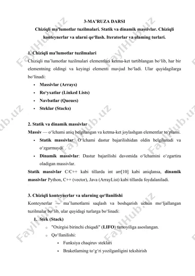 chiziqli ma'lumotlar tuzilmalari — DOC