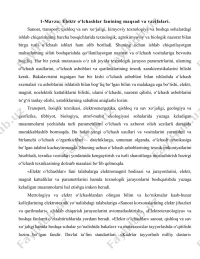 elektr o‘lchashlar fanining maqsad va vazifalari — DOC