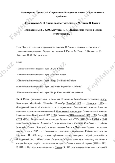 семинарское занятие о современной белорусской поэзии — DOCX