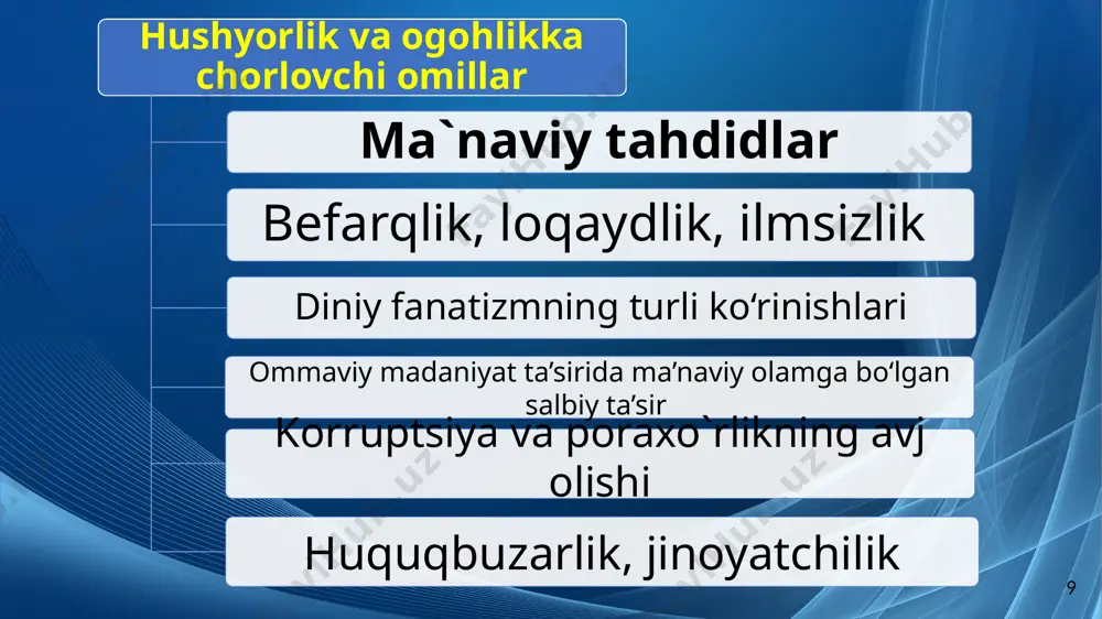 opani. mayli ular o‘zlarini kiyinishlarni o‘zlari davom ettiraversinlar. o‘zlarining madaniyatini o‘zlari boyitaversinlar. ammo bizning mentalitetimiz, sharqona madaniyatimiz, o‘zbekona kiyinishimiz-u, muomalamizga nima yetsin. korrupsiya (lotinchada: corrumpō — aynish, poraga sotilish) — mansabdor shaxsning oʻz mansabi boʻyicha berilgan huquqlarni shaxsiy boyish maqsadlarida bevosita suiisteʼmol qilishidan iborat amaliyot. mansabdor shaxslarni sotib olish, ularning poraga sotilishi ham korrupsiya deyiladi. korrupsiya buzish yo‘ldan ozdirish pora evaziga og‘dirish buzilish, aynish tanazzul sotiluvchi, sotqin ma`nolari ma’lumot uchun, amaldagi jinoyat kodeksida pora olish, pora berish va pora olish-berishda vositachilik qilish jinoyatlari uchun eng yuqori jazo sifatida 10 yildan 15 yilgacha ozodlikdan mahrum qilish jazosi belgilangan. huquqbuzarlik - huquq va muomala layoqatiga ega subʼyekt tomonidan sodir etiladigan, huquq normalari talablariga zid keluvchi hamda shaxsga, mulkka, davlatga va butun jamiyatga zarar keltiruvchi ijtimoiy xavfli qilmish. oʻz xususiyatiga koʻra, huquqbuzarlik jinoyat, nojoʻya harakat, intizomni buzish shaklida boʻladi. koʻp hollarda h. qonunbuzarlik soʻzi bilan bir xilda ishlatiladi. fuqaroviy huquqbuzarlik (shaxsga, fuqaro yoki …