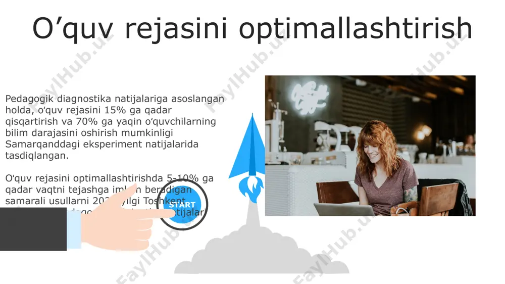 a ko'rib chiqish zarurligini ko'rsatadi. o’quv jarayonini monitoring qilish va baholash 2023 yilgi hisobotga ko‘ra, buxoro viloyatida 10 ta maktabda sinflararo taqqoslash orqali o‘quv jarayonini monitoring qilish samaradorligi 20% ga oshgan. o‘quv yutuqlarini baholashda 4 ball tizimidan foydalanib, toshkent shahridagi maktablarda o‘tkazilgan monitoring natijalariga ko‘ra, o‘quvchilarning 75% o‘rtacha va undan yuqori ball to‘plagan. davomiy ta’limda pedagogik diagnostikaning o’rni surxondaryo viloyatida o'tkazilgan izlanishlar shuni ko'rsatdiki, pedagogik diagnostika yordamida o'quvchilarning 70% da o'qishga bo'lgan qiziqishi ortgan va ularning 35% i fanlardan o'rtacha ballari yuqori bo'lgan. davomiy ta’limda o'quvchilarning bilim darajasini aniqlash uchun kamida 3 ta pedagogik diagnostika usuli (testlar, suhbatlar, kuzatuvlar) qo'llanilishi, samarqanddagi 5 ta maktabda o'tkazilgan tadqiqotlar shuni ko'rsatdiki, natijalarni tahlil qilish ta'lim jarayonini 20% ga yaxshilashga yordam beradi. 06 05 04 o’quvchilarning bilim, ko’nikma va malakalarini baholash 01 02 o'quvchilarning bilim, ko'nikma va malakalarini baholashda 5 ball shkalasi bo'yicha samarqanddagi 10 ta maktabda o'tkazilgan test natijalariga ko'ra, o'rtacha ko'rsatkichlar matematikada …